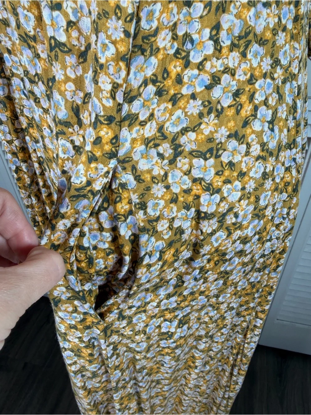 Free People Debbie-Jean Shirtdress Floral Maxi Dress Mustard Yellow Pockets M - Picture 9 of 16